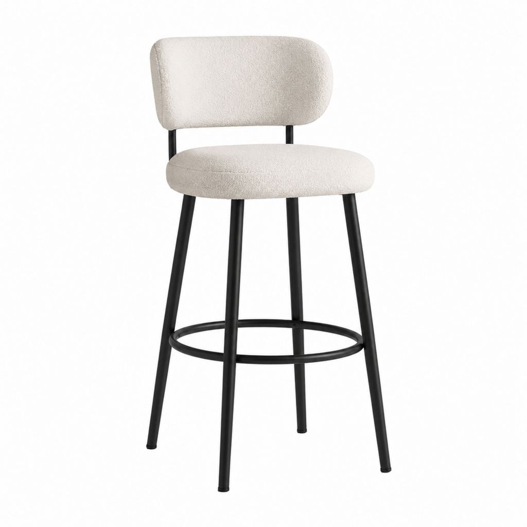 Barhocker mit Rückenlehne Creme Polyester Bouclé Stahl Schwarz 48 x 53 x 102 cm