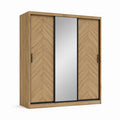 Schwebetürenschrank Eichefarben mit Spiegel und 3 Schiebetüren 200 x 220 x 60 cm