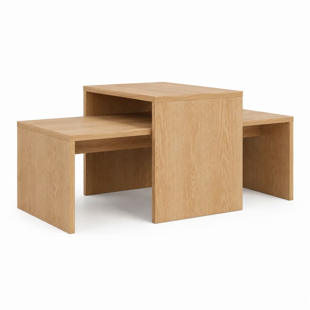 Couchtisch Set 3-teilig Eiche natur MDF mit Eichenfurnier quadratisch 80 x 80 x 45 cm