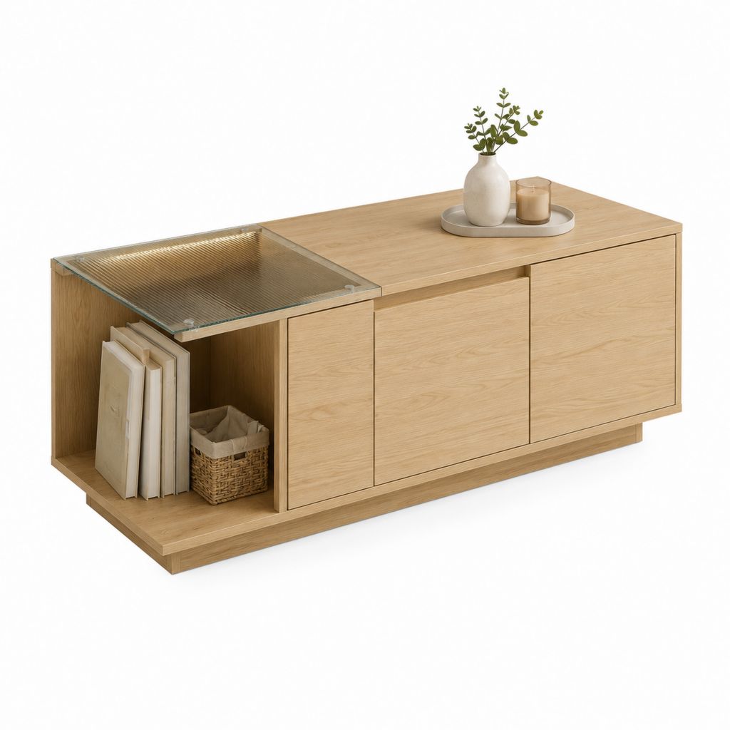 Couchtisch mit Stauraum Natur Eichenfurnier Rechteckig 140 x 70 x 45 cm