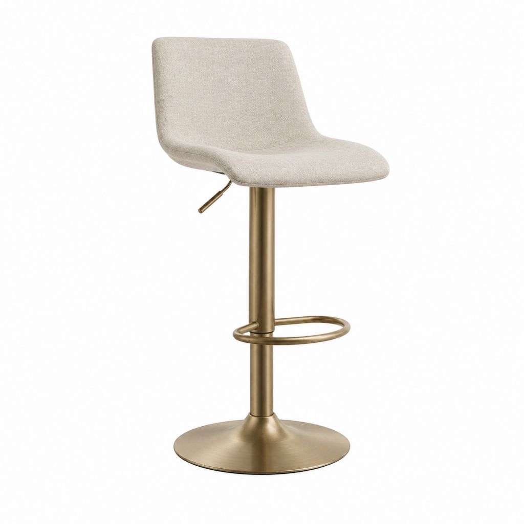 Barhocker Beige mit Polyesterbezug und Stahlgestell höhenverstellbar 46 x 52 x 89-111 cm