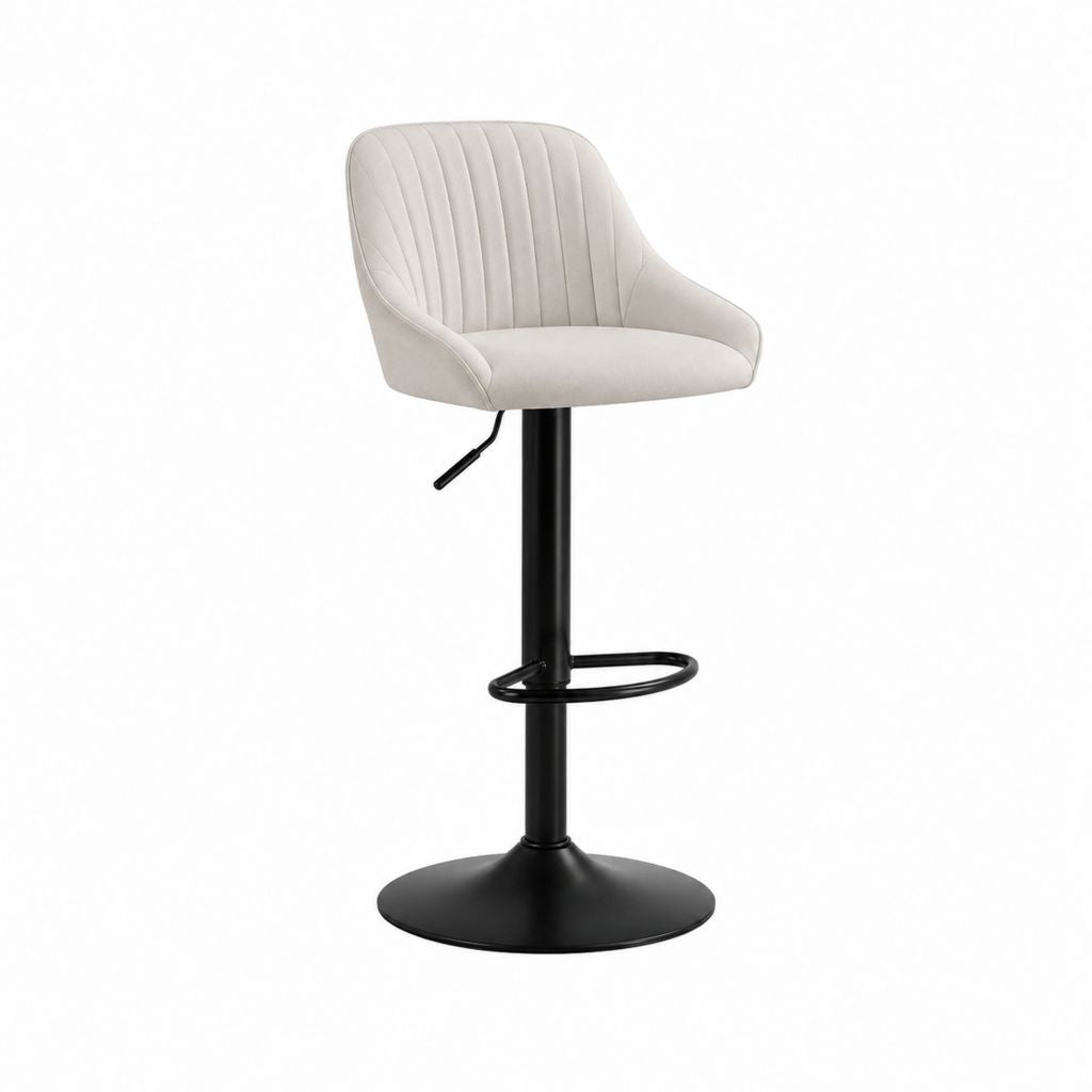 Barhocker mit Armlehnen Beige Polyester-Samt Schwarz Stahl höhenverstellbar 92-113 cm