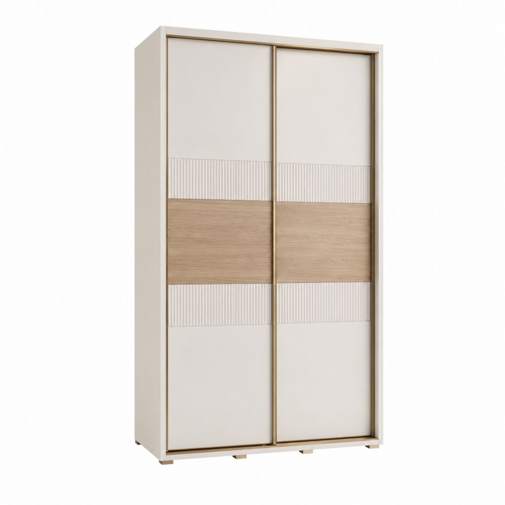 Schwebetürenschrank 2-türig Creme Eicheoptik Spanplatte rechteckig 120 x 60 x 200 cm
