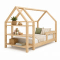 Kinderhausbett mit Regal Natur Massivholz Kiefer 90 x 200 cm 240 x 96 x 170 cm