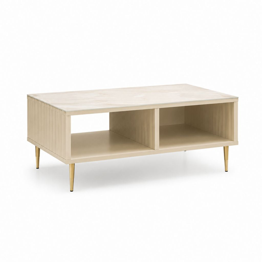 Couchtisch Creme MDF rechteckig mit 2 offenen Fächern 110 x 60 x 45 cm