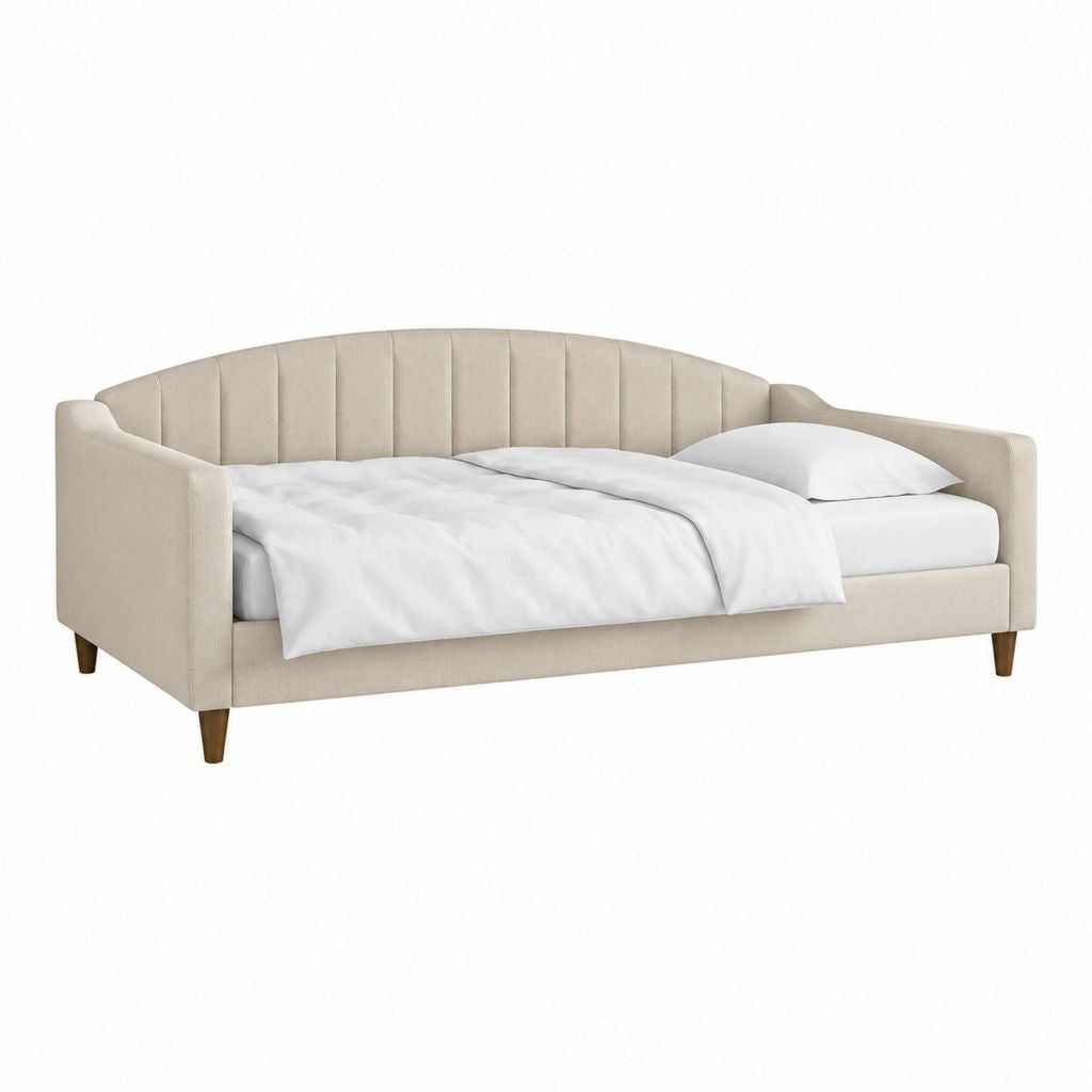 Schlafsofa Tagesbett Beige mit Polyesterbezug geschwungener Rückenlehne und Liegefläche 90 x 200 cm