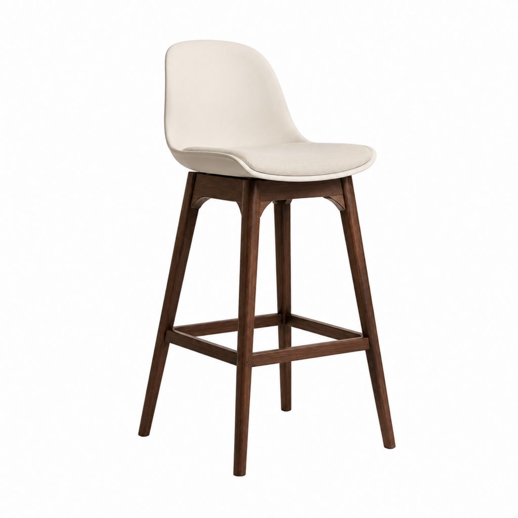 Barhocker Beige mit gepolstertem Sitz und Gestell aus massivem Walnussholz 45 x 52 x 104 cm Sitzhöhe 75 cm