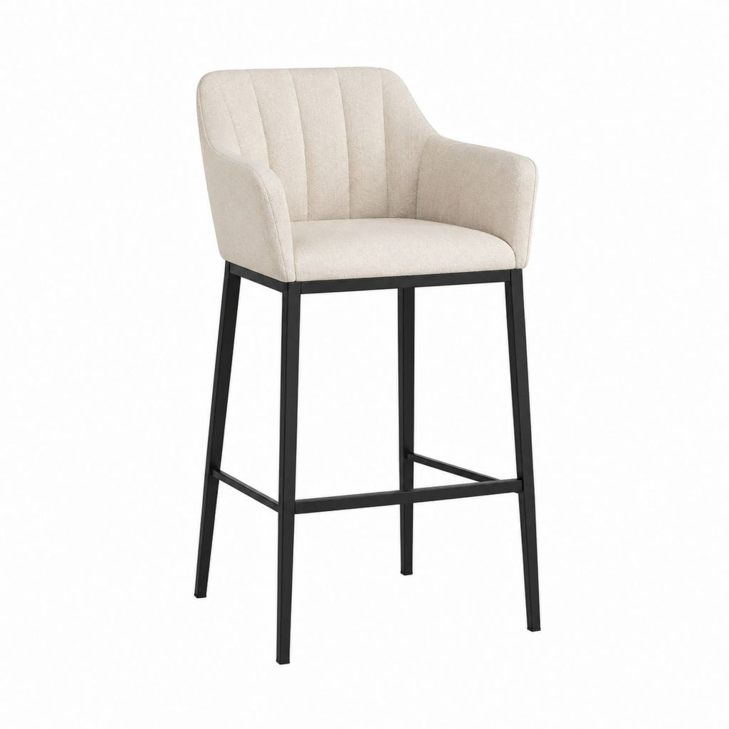 Barhocker mit Armlehnen Beige Polyester Stahlgestell 54 x 57 x 102 cm Sitzhöhe 75 cm