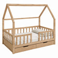 Kinderhausbett Natur massives Kiefernholz rechteckig 90 x 200 cm mit 2 Schubladen