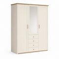 Drehtürenschrank mit Spiegel und 4 Schubladen Creme Eichefarben MDF 150 x 60 x 200 cm