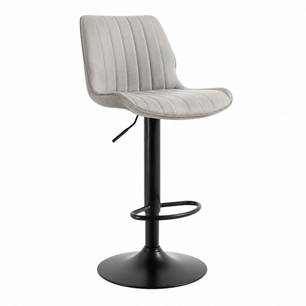 Barhocker Grau mit Polyester-Mikrofaserbezug Höhenverstellbar Drehbar 48 x 54 x 92-113 cm