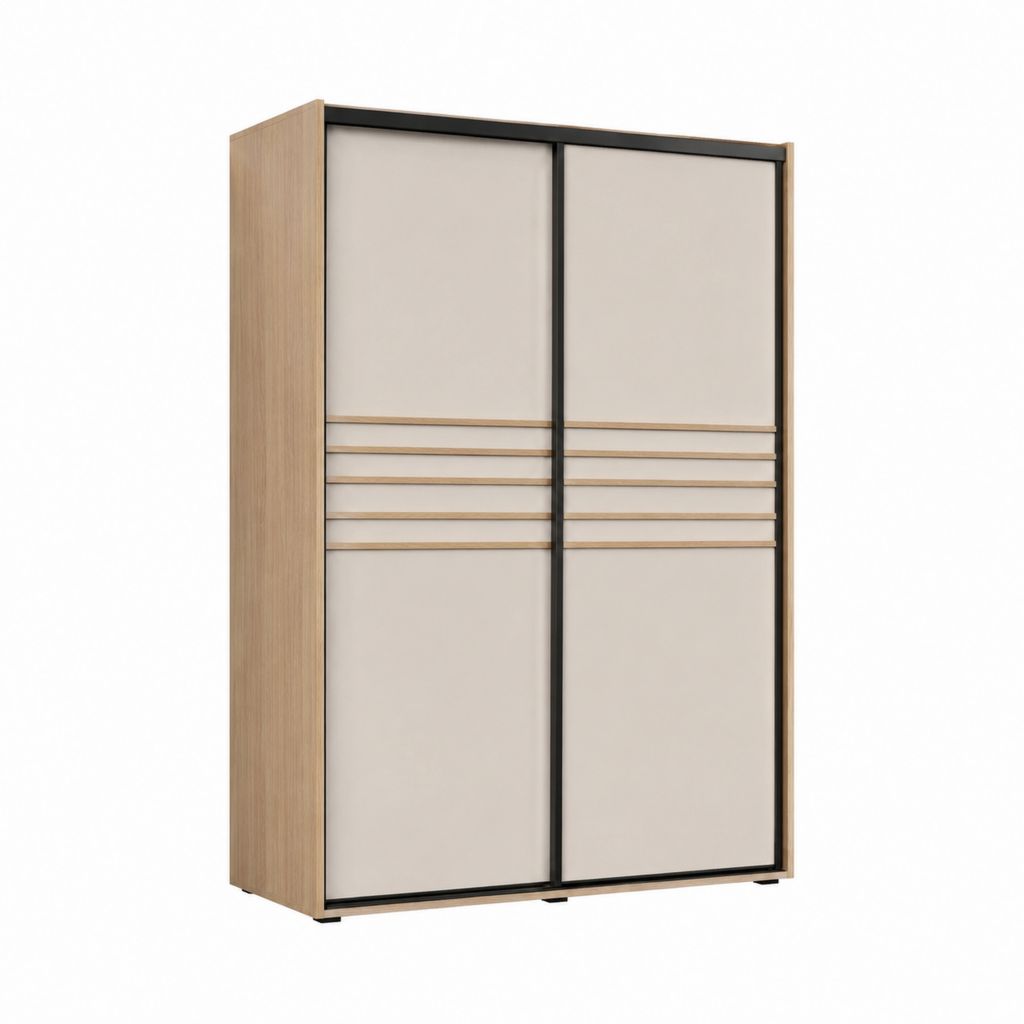 Schwebetürenschrank Beige Eiche Dekor Spanplatte rechteckig 120 x 60 x 200 cm