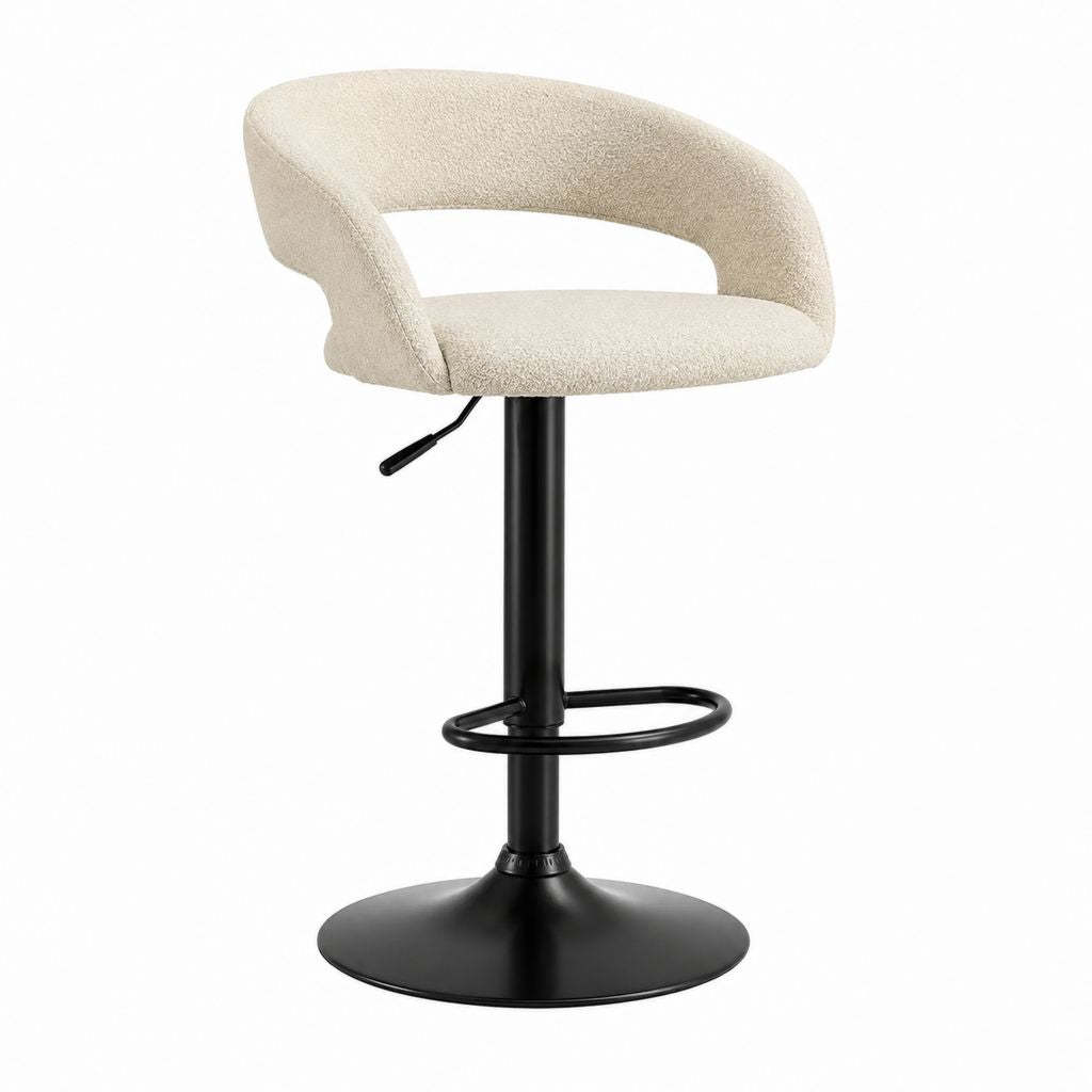 Barhocker Creme Bouclé-Polyester Stahl rund höhenverstellbar 50 x 50 x 87-108 cm