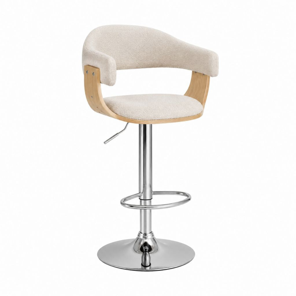 Barhocker höhenverstellbar Creme Bouclé-Polyester Sperrholz Rund 56 x 54 x 89-109 cm