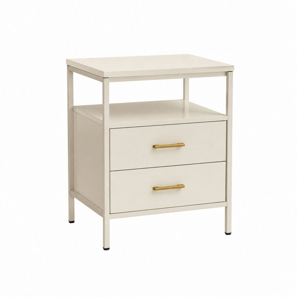 Beistelltisch mit 2 Schubladen Creme pulverbeschichteter Stahl rechteckig 50 x 40 x 65 cm
