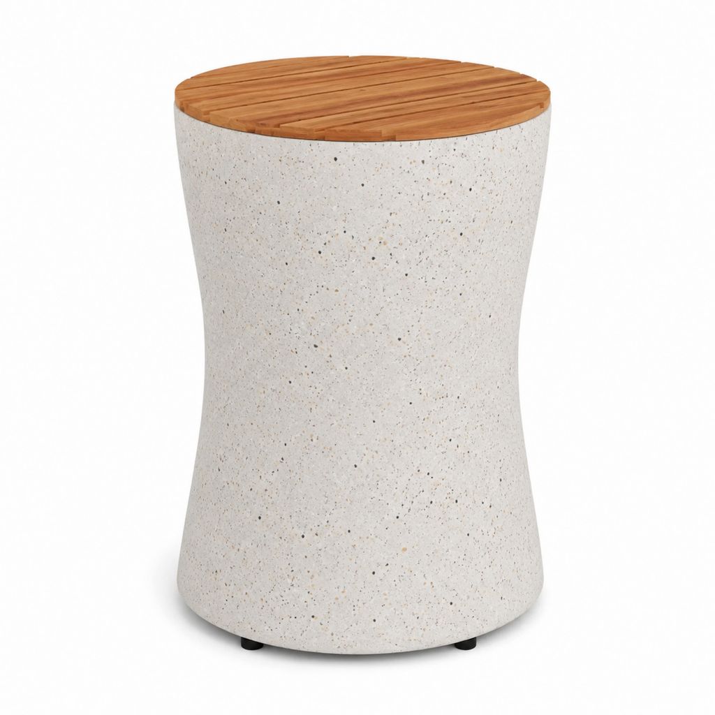 Gartentisch Beistelltisch hellgrau naturbraun Beton Akazien-Massivholz rund Ø 40 x 50 cm