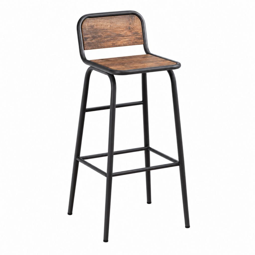 Barhocker mit Rückenlehne Braun Schwarz Stahl und MDF 44 x 50 x 100 cm